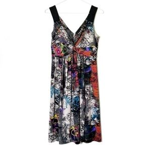 VTG Y2K 90s Fresh Fx Woman Art Graphic Sleeveless Skater Dress SMALL Grunge Goth